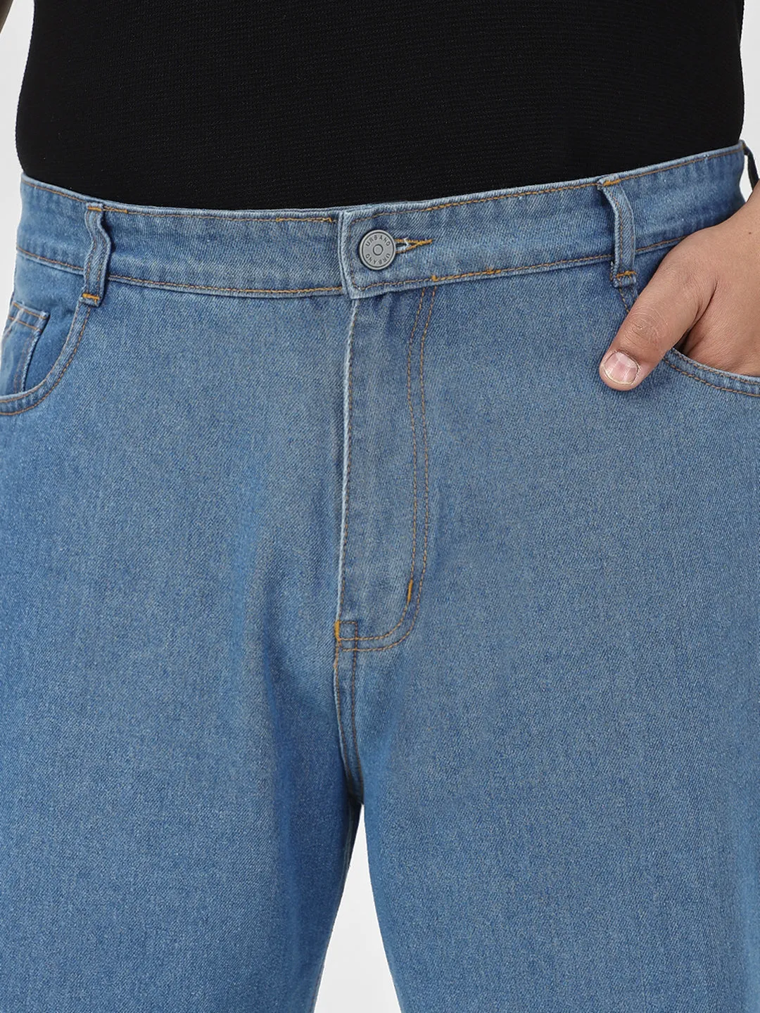 Plus Men's Light Blue Loose Baggy Fit Washed Jeans Non-Stretchable