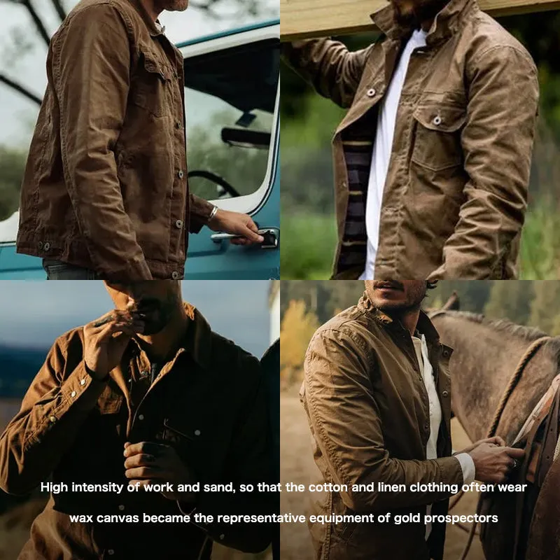 RED BARN TAHOE Jacket Trucker Oil Waxed Canvas Cotton Jacket Waterproof Vintage Style Slim Fit
