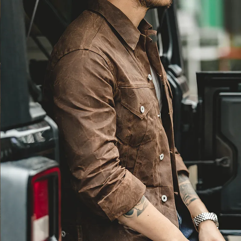RED BARN TAHOE Jacket Trucker Oil Waxed Canvas Cotton Jacket Waterproof Vintage Style Slim Fit