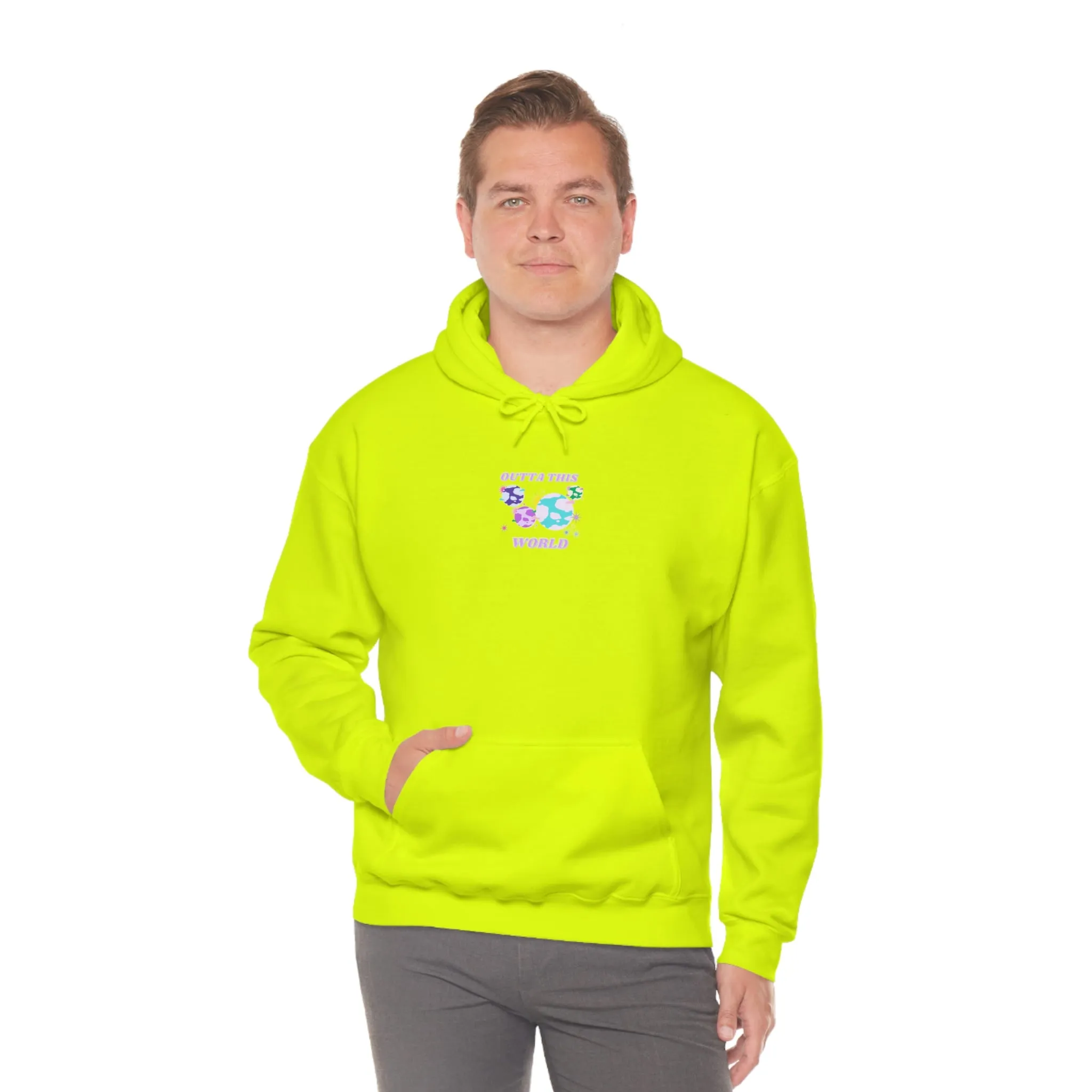 Retro Outta This World Safety Neon Green Graphic Hoodie, VSCO Girl Sweatshirt, Tumblr Hoodie, Oversized Trendy Back Print Top Rare Color