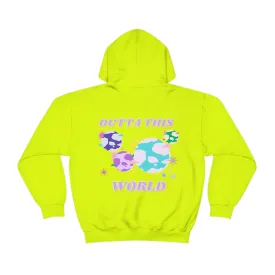 Retro Outta This World Safety Neon Green Graphic Hoodie, VSCO Girl Sweatshirt, Tumblr Hoodie, Oversized Trendy Back Print Top Rare Color