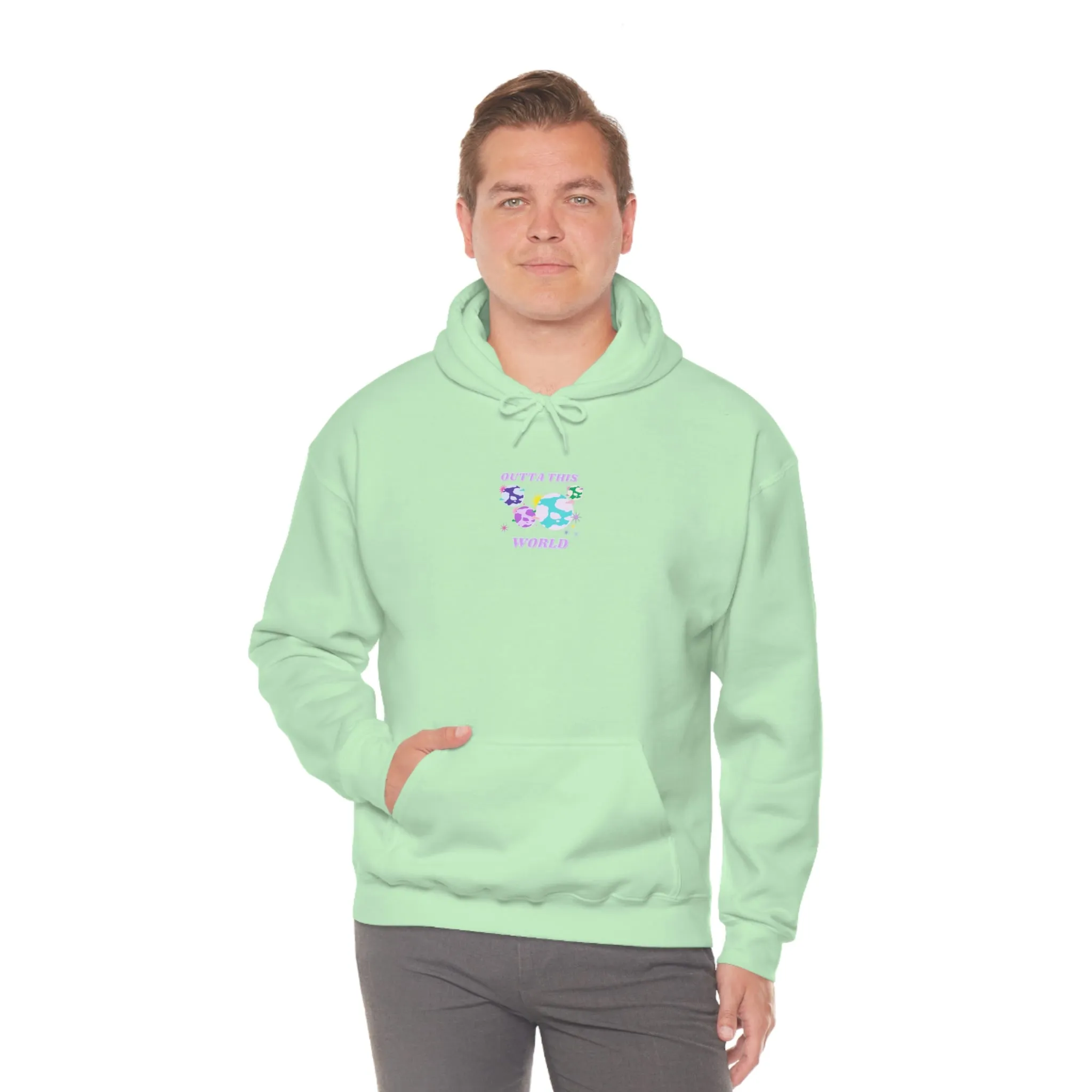 Retro Outta This World Safety Neon Green Graphic Hoodie, VSCO Girl Sweatshirt, Tumblr Hoodie, Oversized Trendy Back Print Top Rare Color
