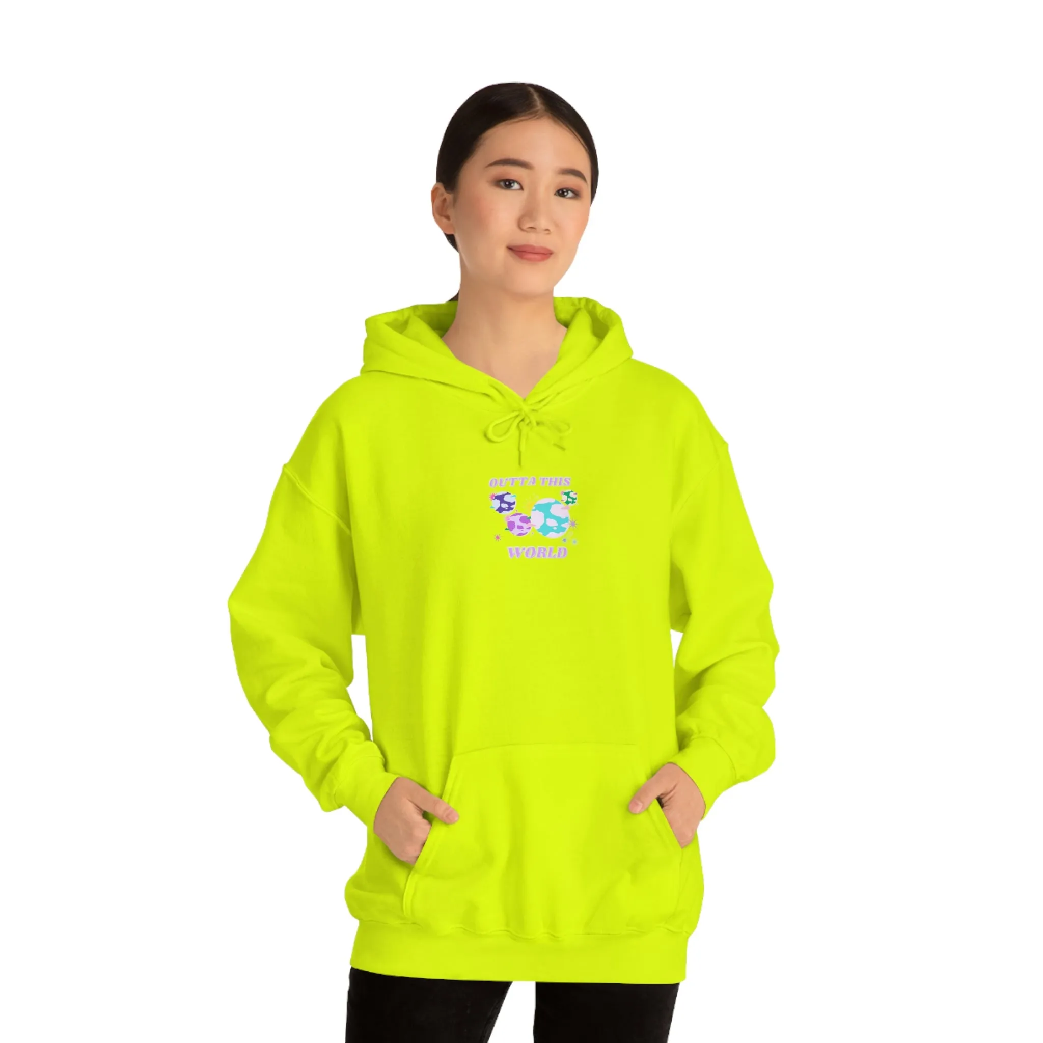 Retro Outta This World Safety Neon Green Graphic Hoodie, VSCO Girl Sweatshirt, Tumblr Hoodie, Oversized Trendy Back Print Top Rare Color