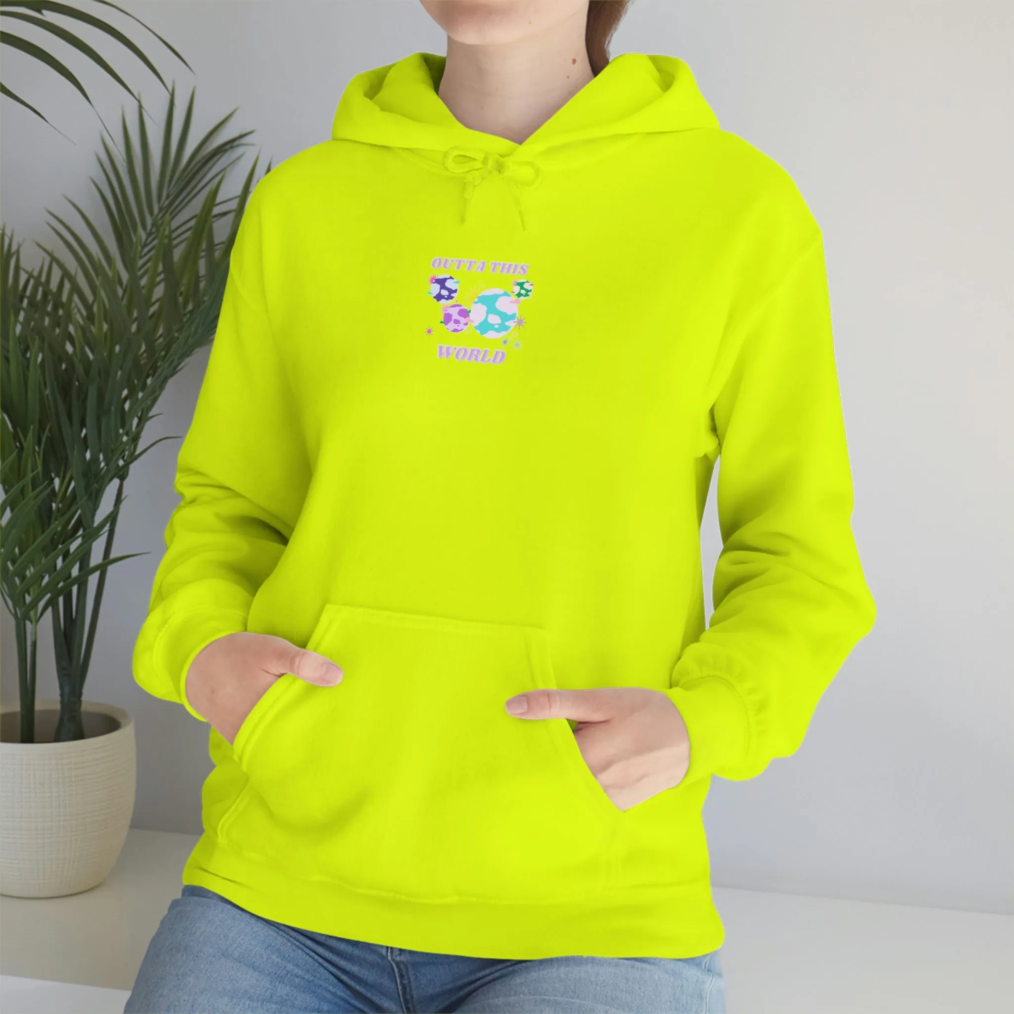 Retro Outta This World Safety Neon Green Graphic Hoodie, VSCO Girl Sweatshirt, Tumblr Hoodie, Oversized Trendy Back Print Top Rare Color