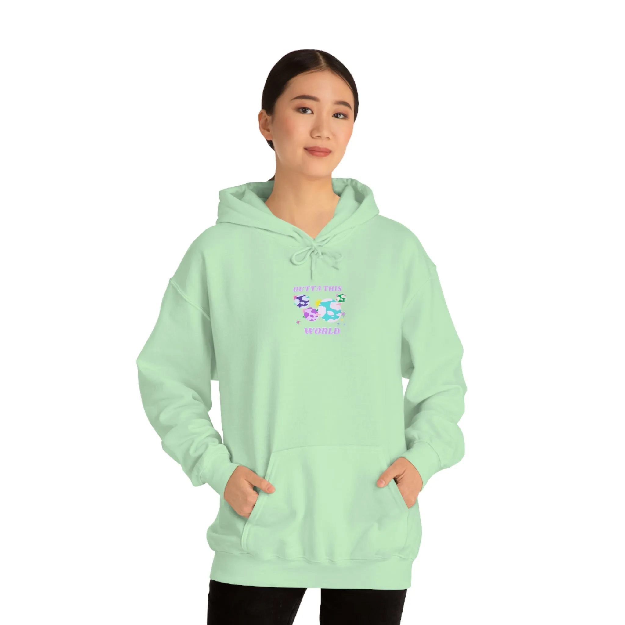 Retro Outta This World Safety Neon Green Graphic Hoodie, VSCO Girl Sweatshirt, Tumblr Hoodie, Oversized Trendy Back Print Top Rare Color