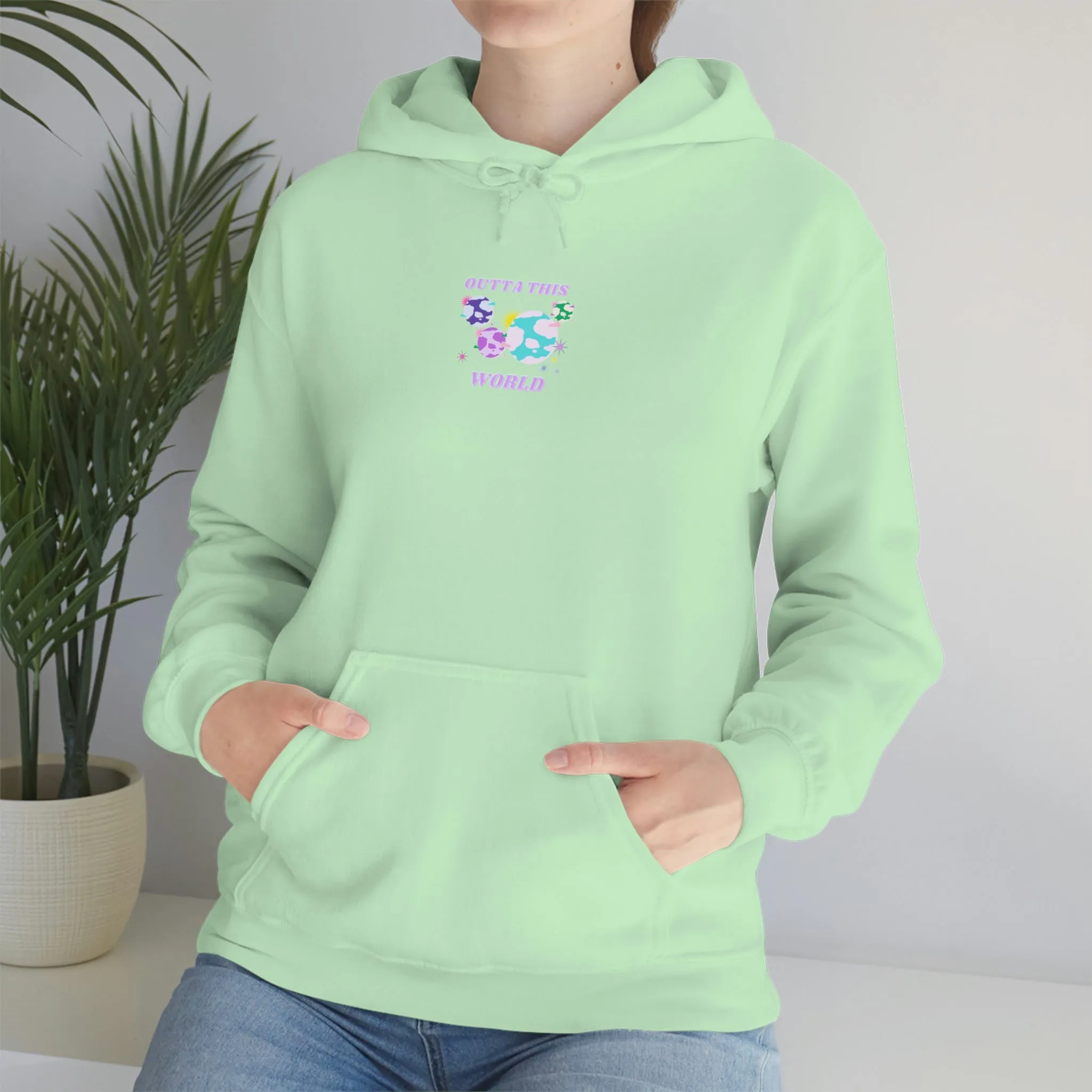 Retro Outta This World Safety Neon Green Graphic Hoodie, VSCO Girl Sweatshirt, Tumblr Hoodie, Oversized Trendy Back Print Top Rare Color