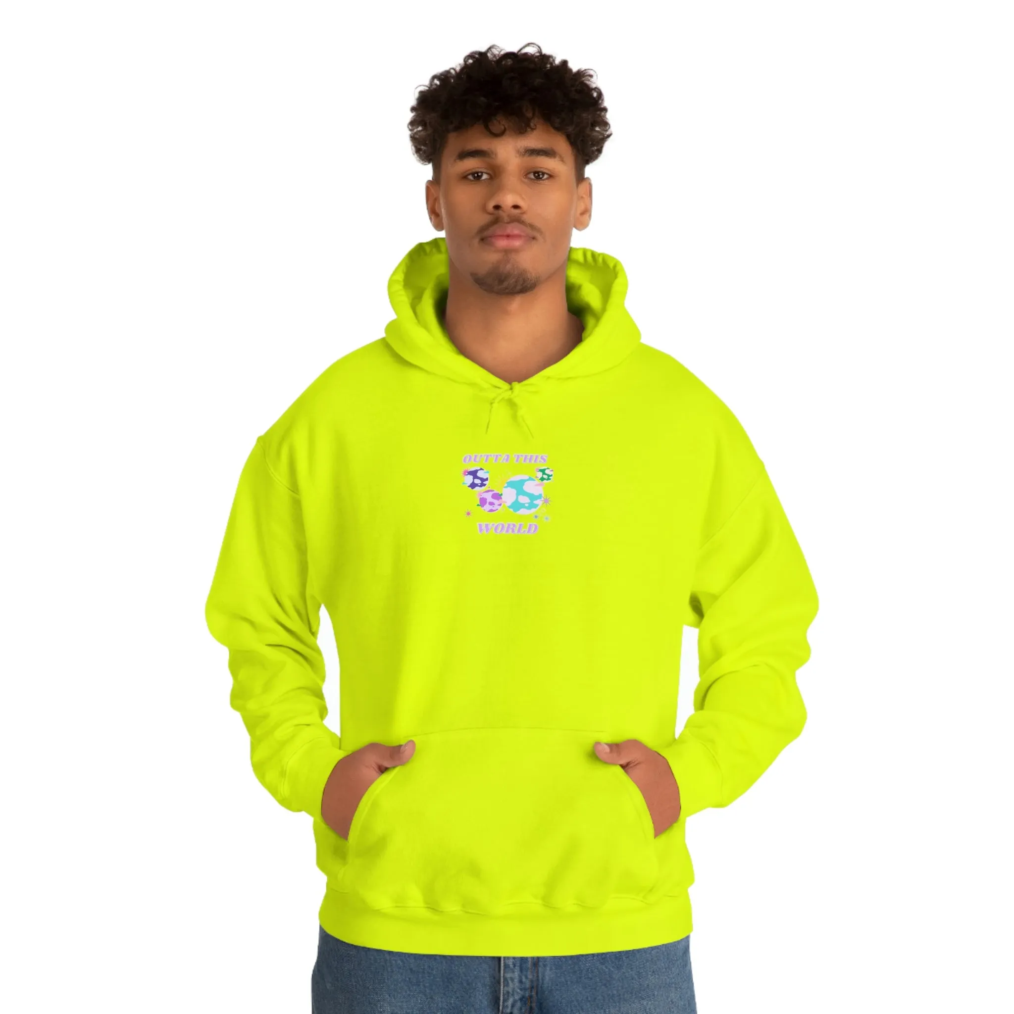 Retro Outta This World Safety Neon Green Graphic Hoodie, VSCO Girl Sweatshirt, Tumblr Hoodie, Oversized Trendy Back Print Top Rare Color