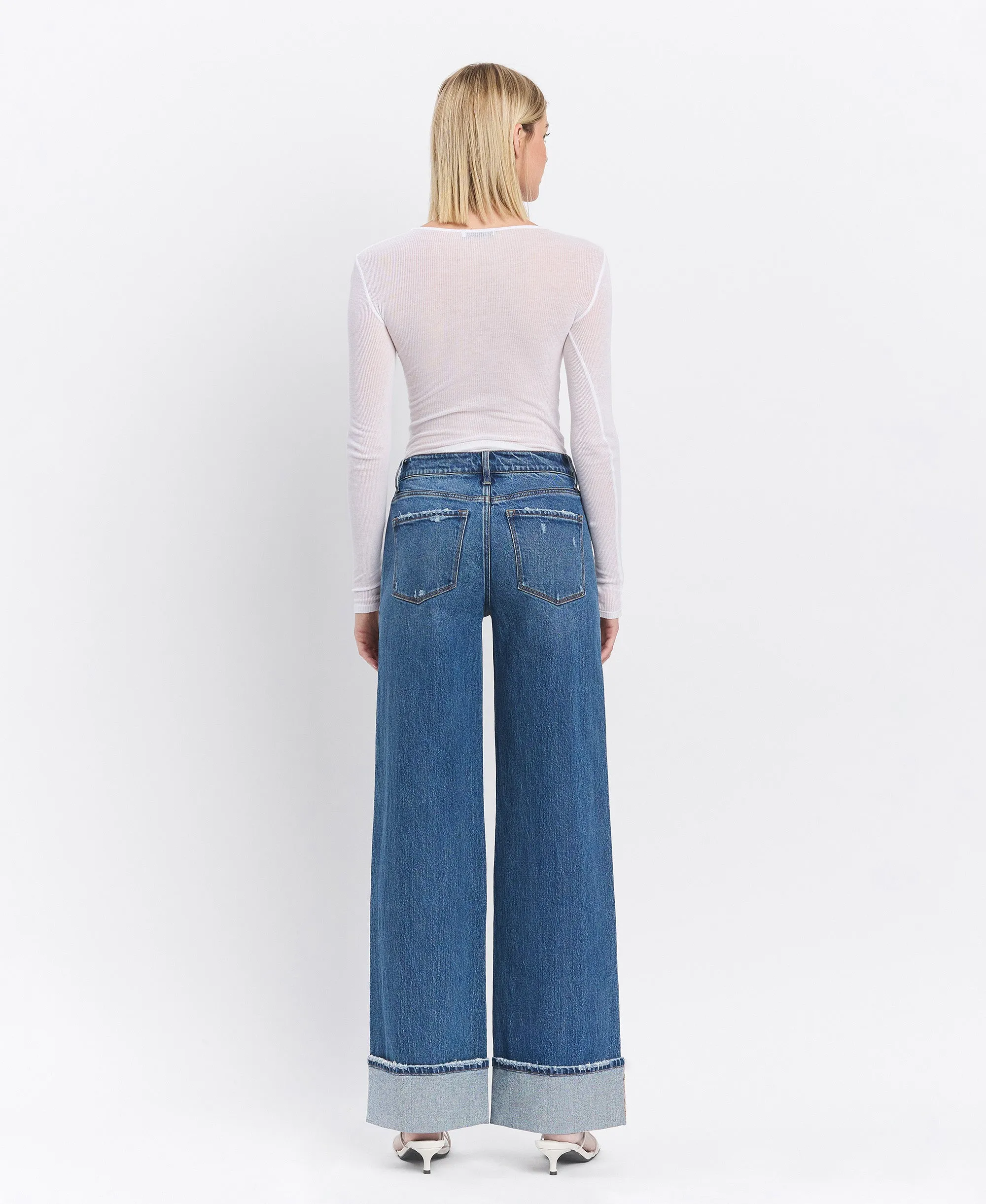 Shine - High Rise Cuffed Panel Baggy Wide Leg Jeans