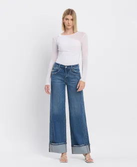 Shine - High Rise Cuffed Panel Baggy Wide Leg Jeans