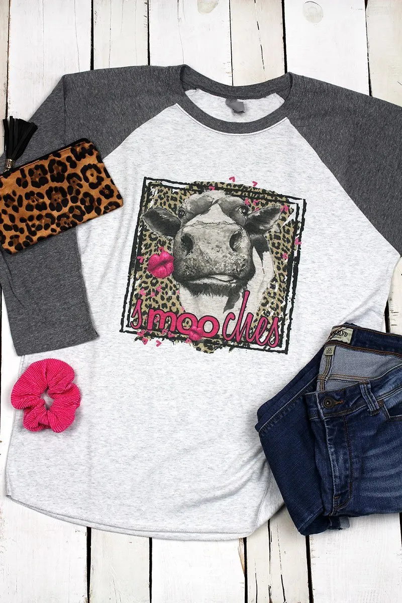 Smooches Cow Tri-Blend Unisex 3/4 Raglan