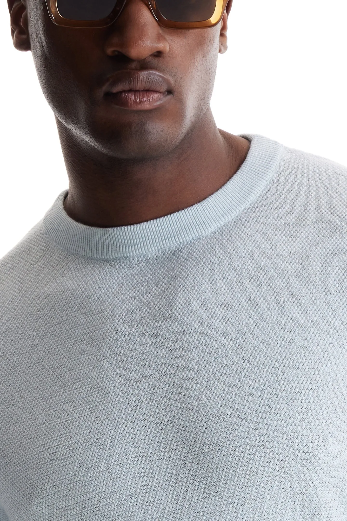 Soft Cloth Crewneck Sweater in Birdseye Jersey - Blue Light