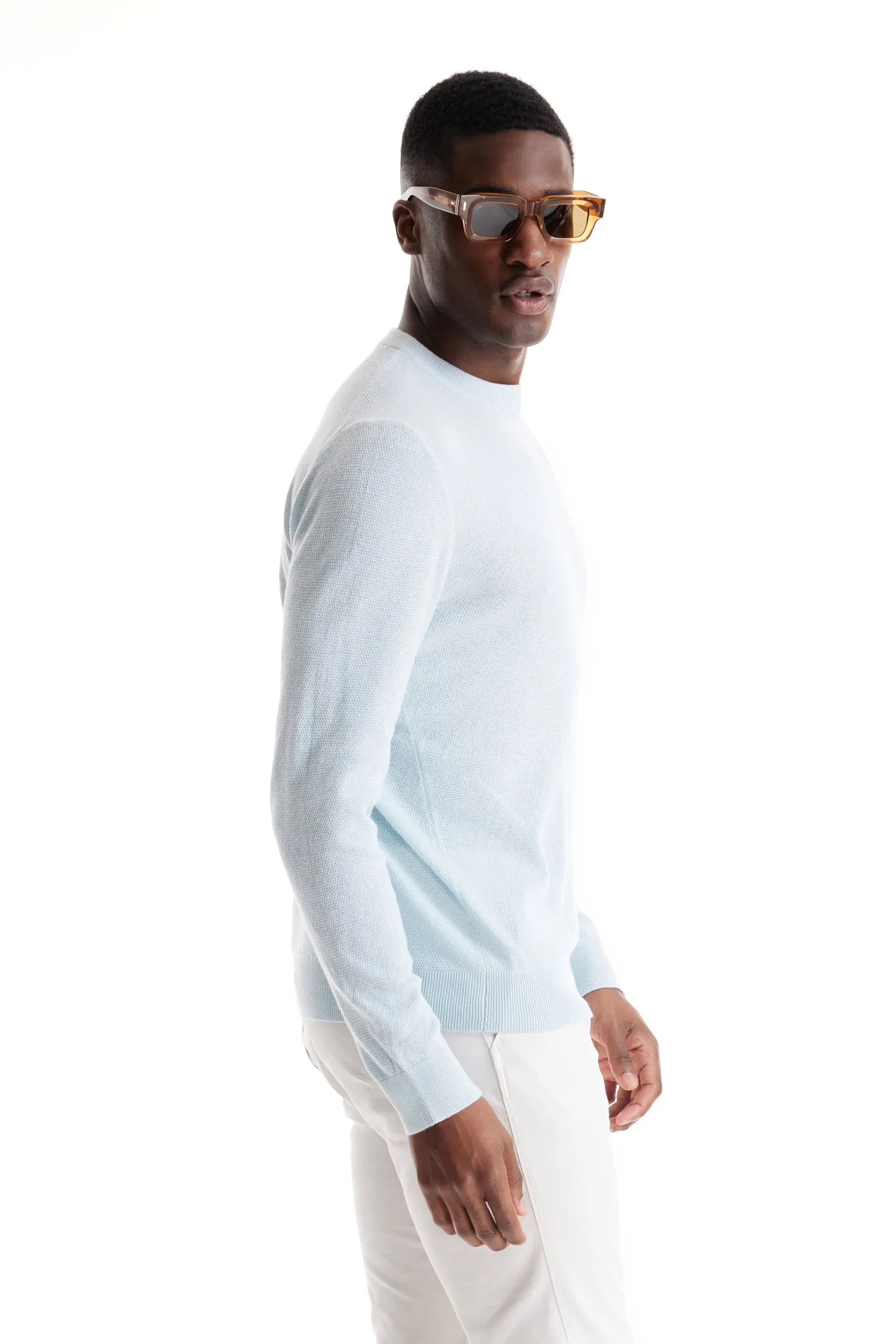 Soft Cloth Crewneck Sweater in Birdseye Jersey - Blue Light