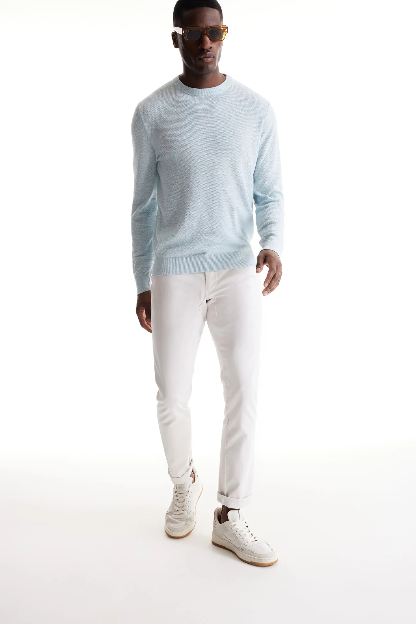 Soft Cloth Crewneck Sweater in Birdseye Jersey - Blue Light