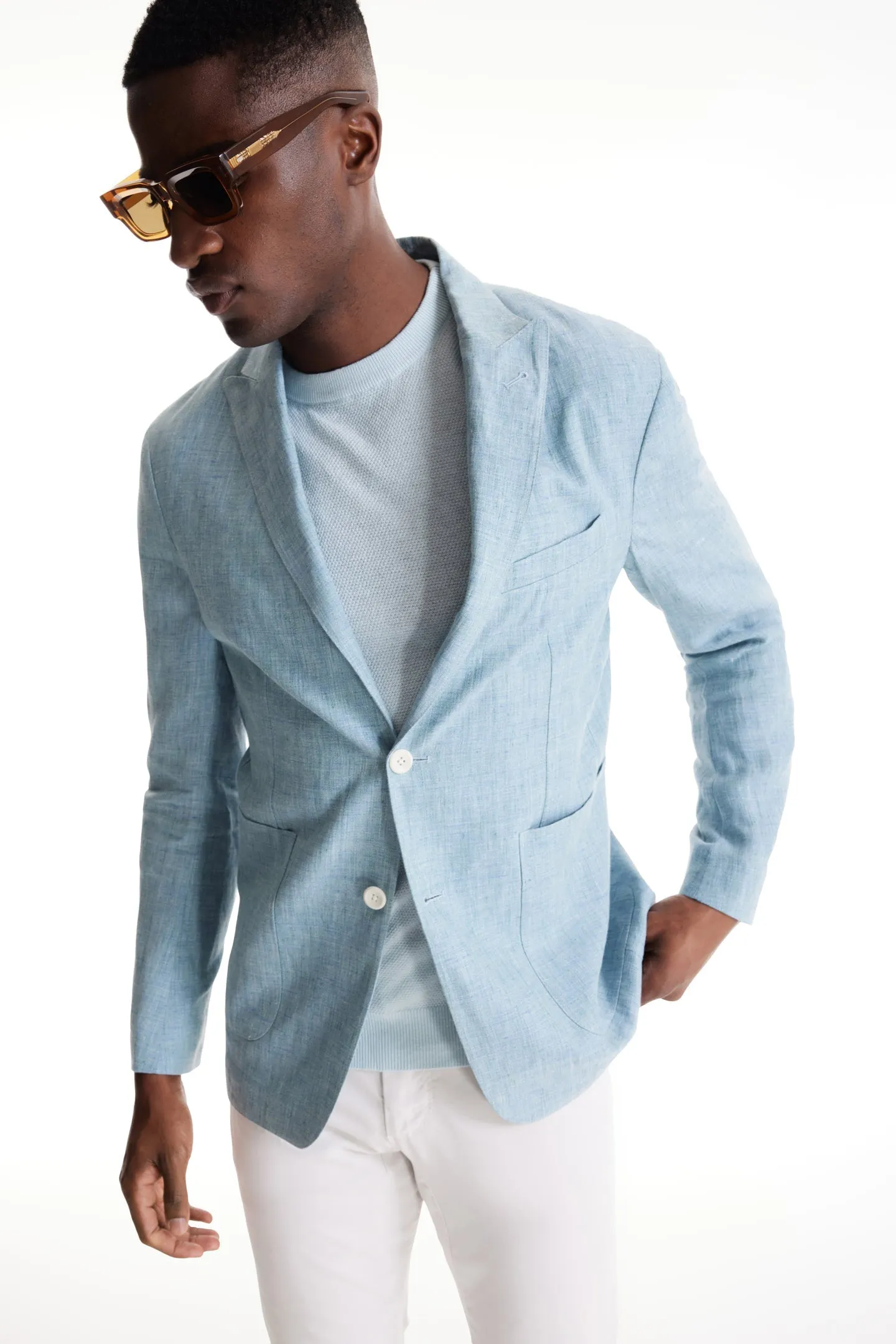 Soft Cloth Crewneck Sweater in Birdseye Jersey - Blue Light