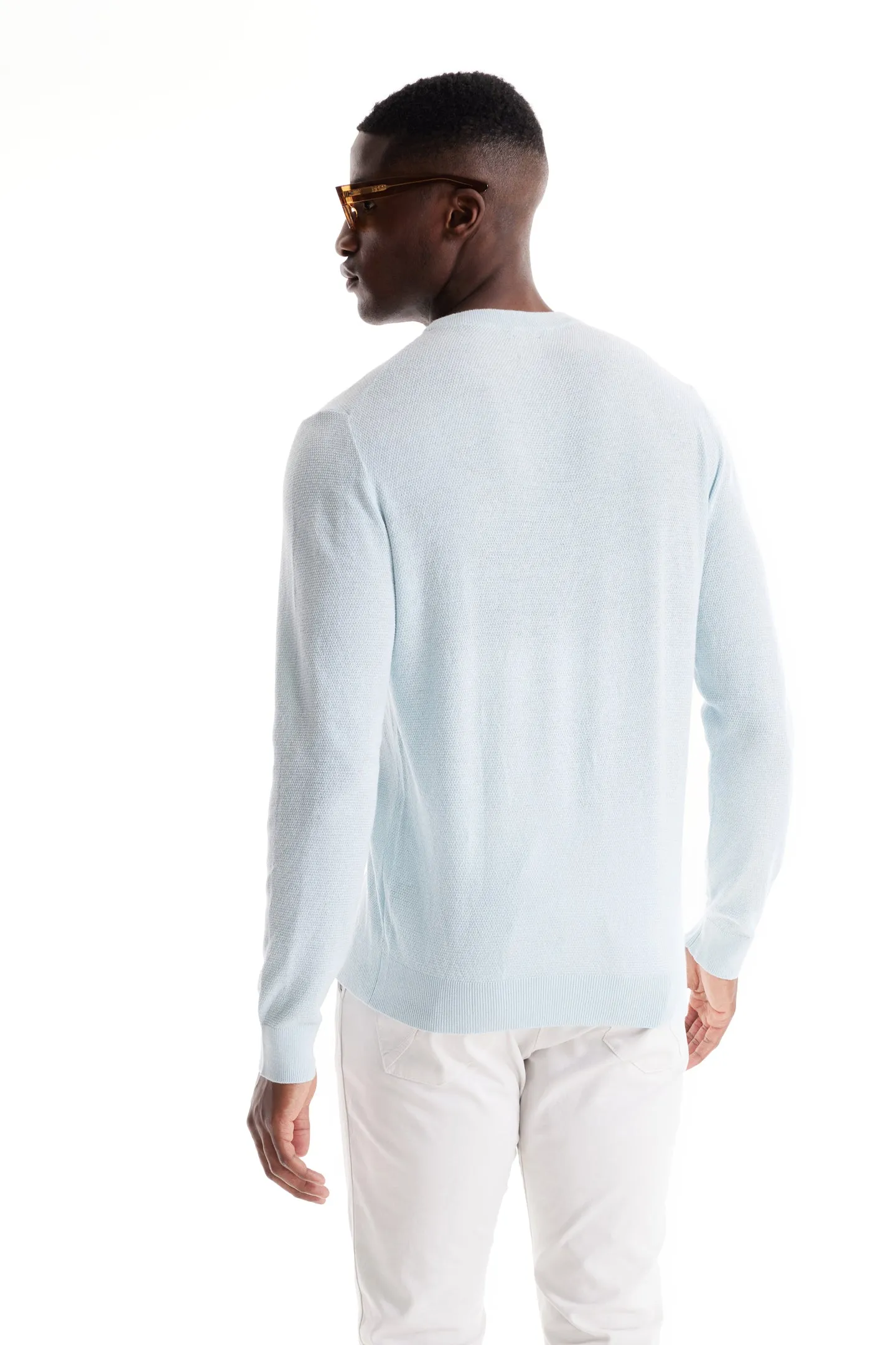 Soft Cloth Crewneck Sweater in Birdseye Jersey - Blue Light