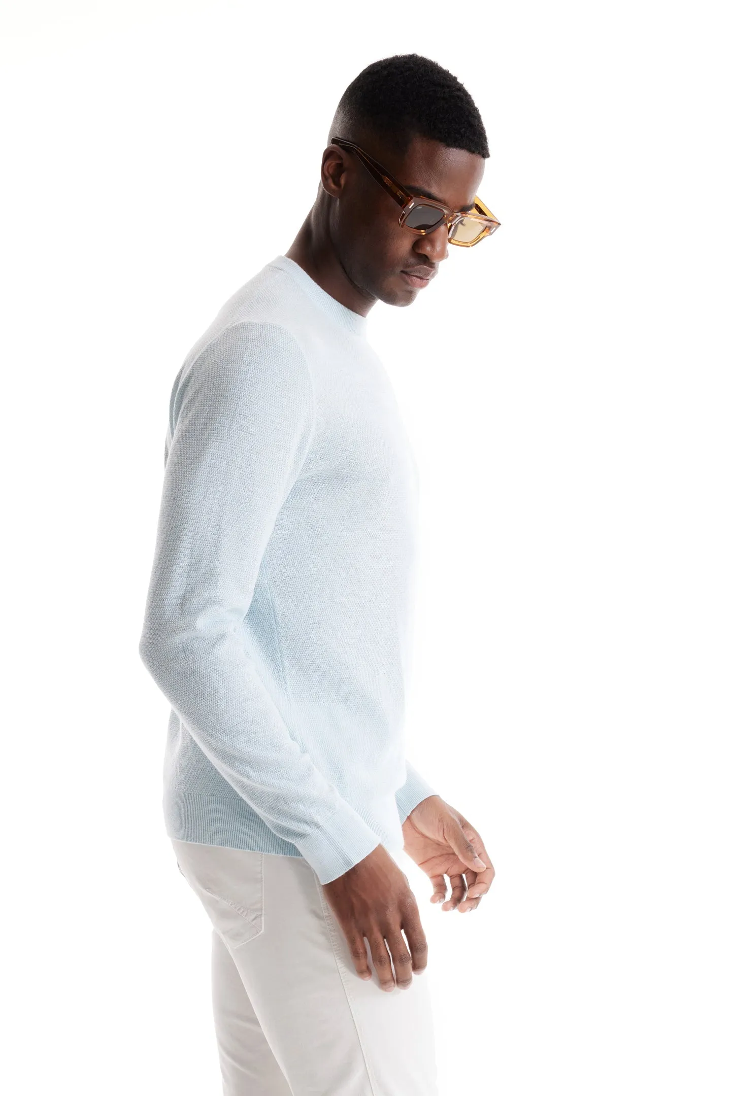 Soft Cloth Crewneck Sweater in Birdseye Jersey - Blue Light