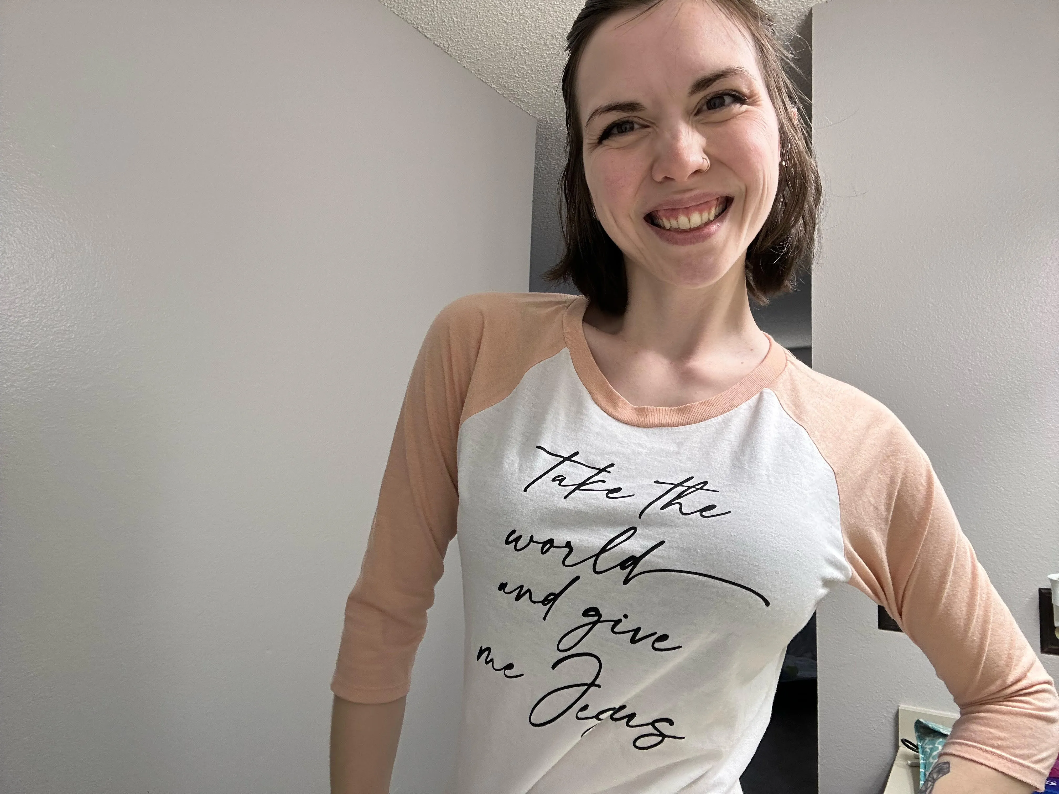 Take the World and Give Me Jesus Ladies Fit Raglan