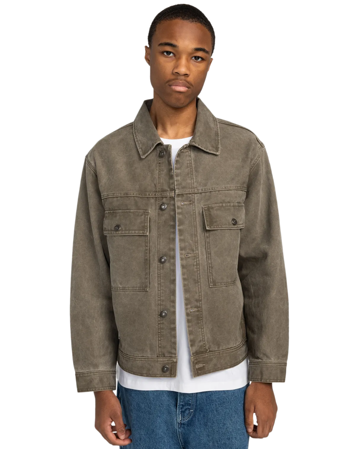 Trucker Canvas Jacket in Stone Gray