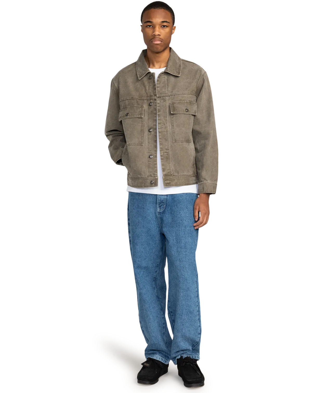 Trucker Canvas Jacket in Stone Gray
