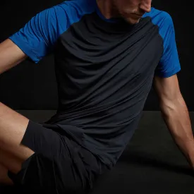 Two Tone Short Sleeve Raglan Crew - Deep/Baltic Blue