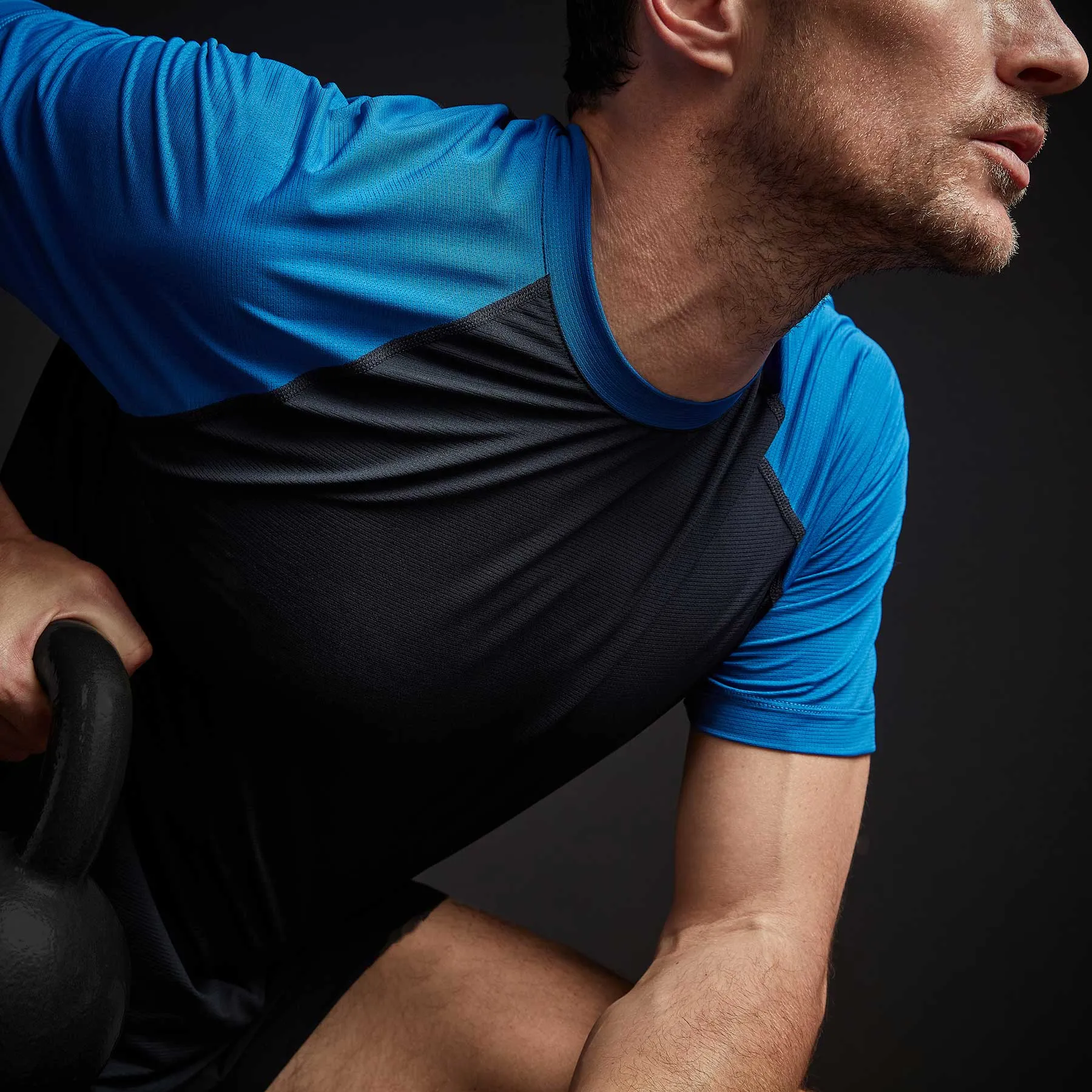 Two Tone Short Sleeve Raglan Crew - Deep/Baltic Blue