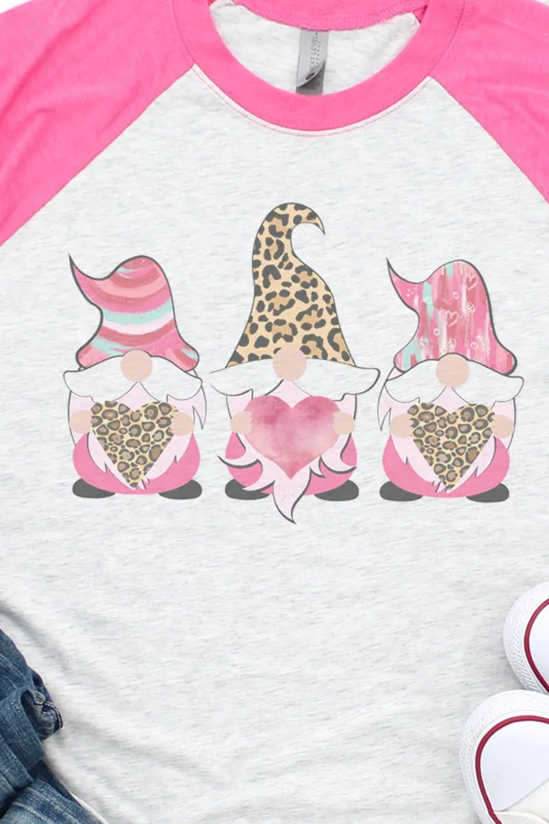 Valentine Gnomes Tri-Blend Unisex 3/4 Raglan