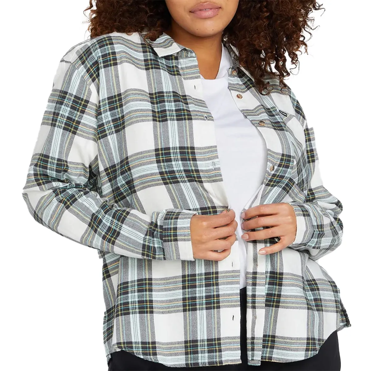 Volcom Women's Plaid To Meet U Long Sleeve Button-Up Flannel Shirt