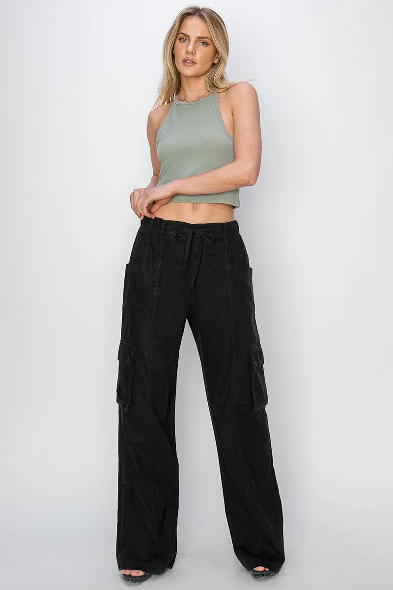 Wide Leg Linen Cargo Pants