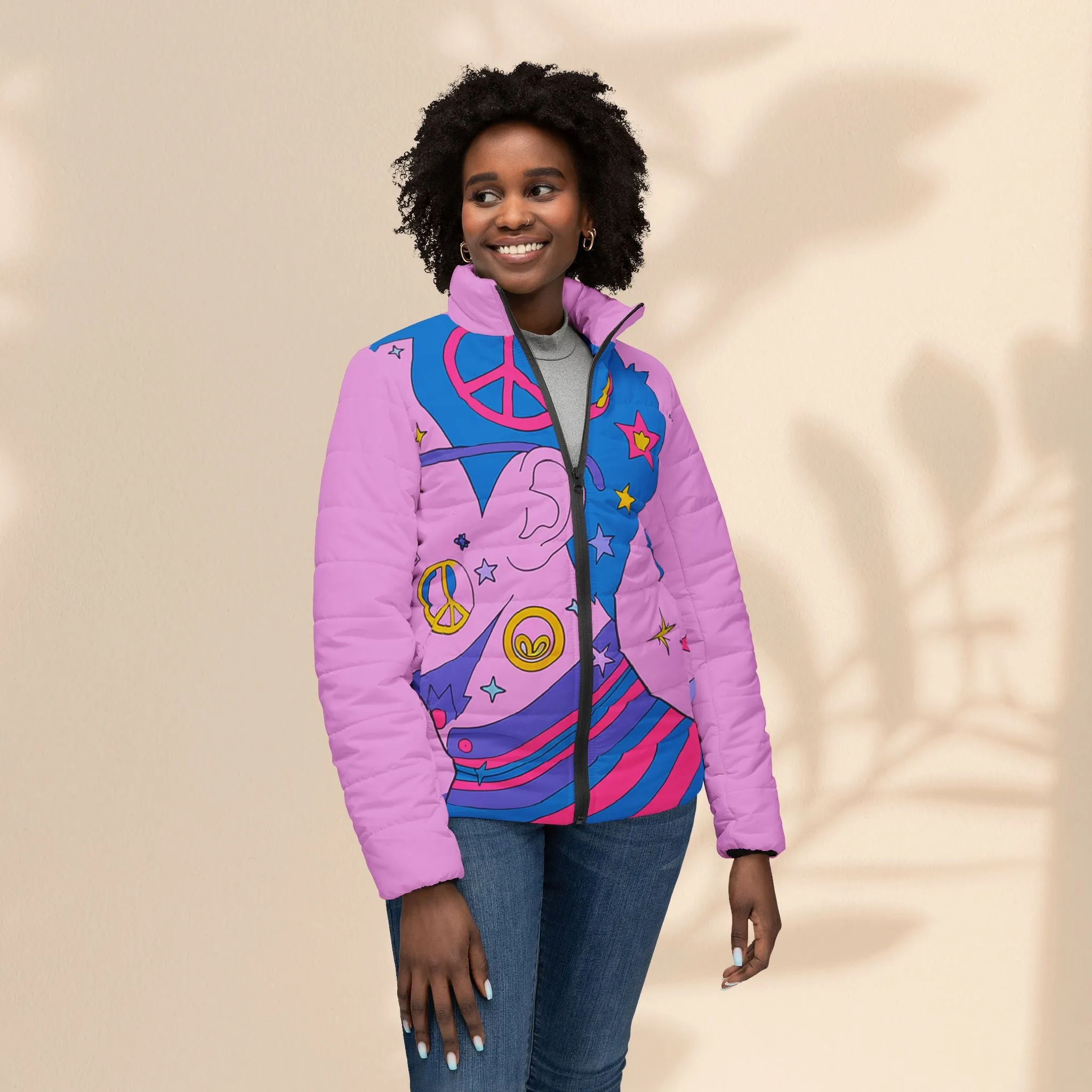 Women’s Colorful Puffer Jacket - No More War Design