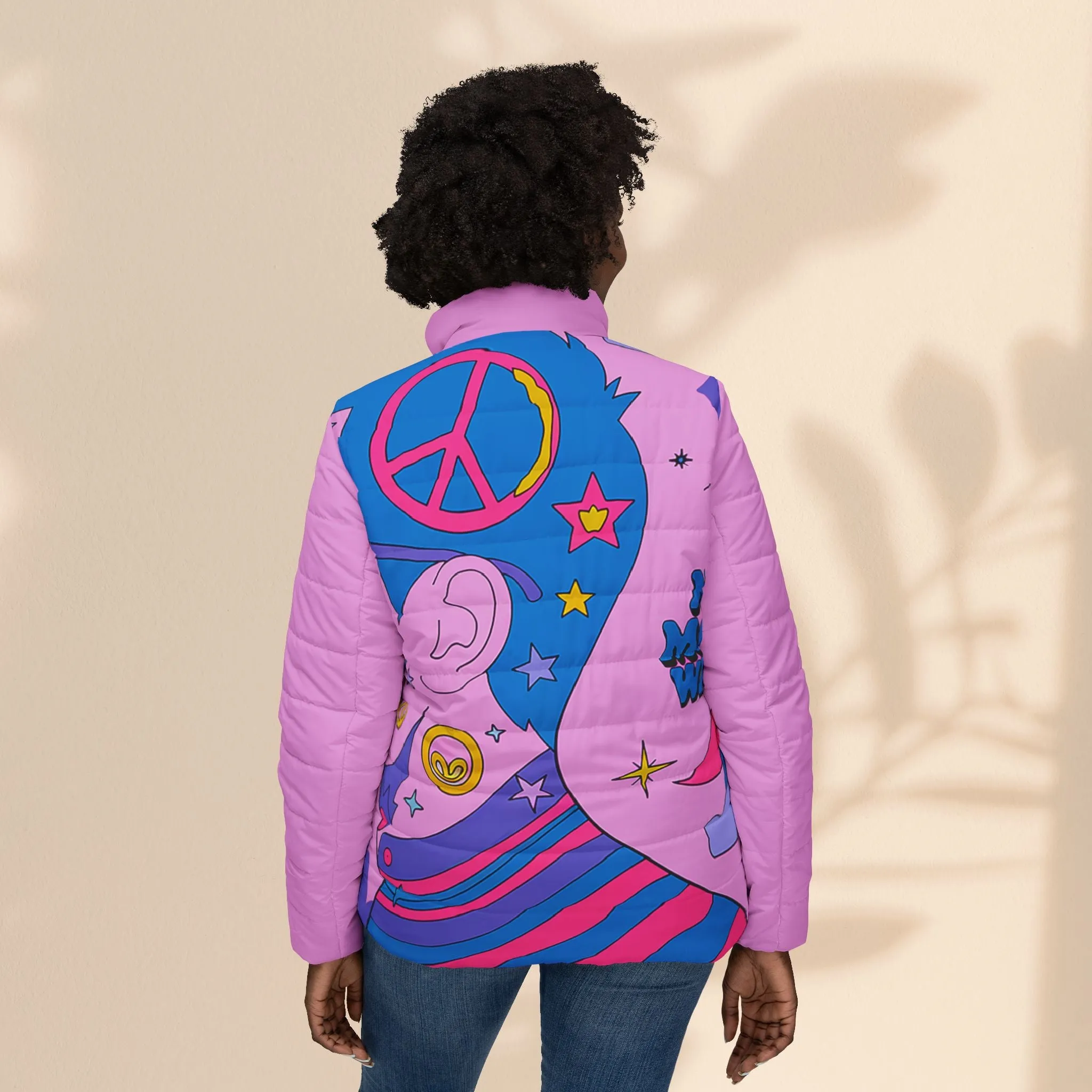 Women’s Colorful Puffer Jacket - No More War Design