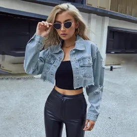 Women's Cropped Denim Bomber Jacket – Chic & Casual for All Seasons