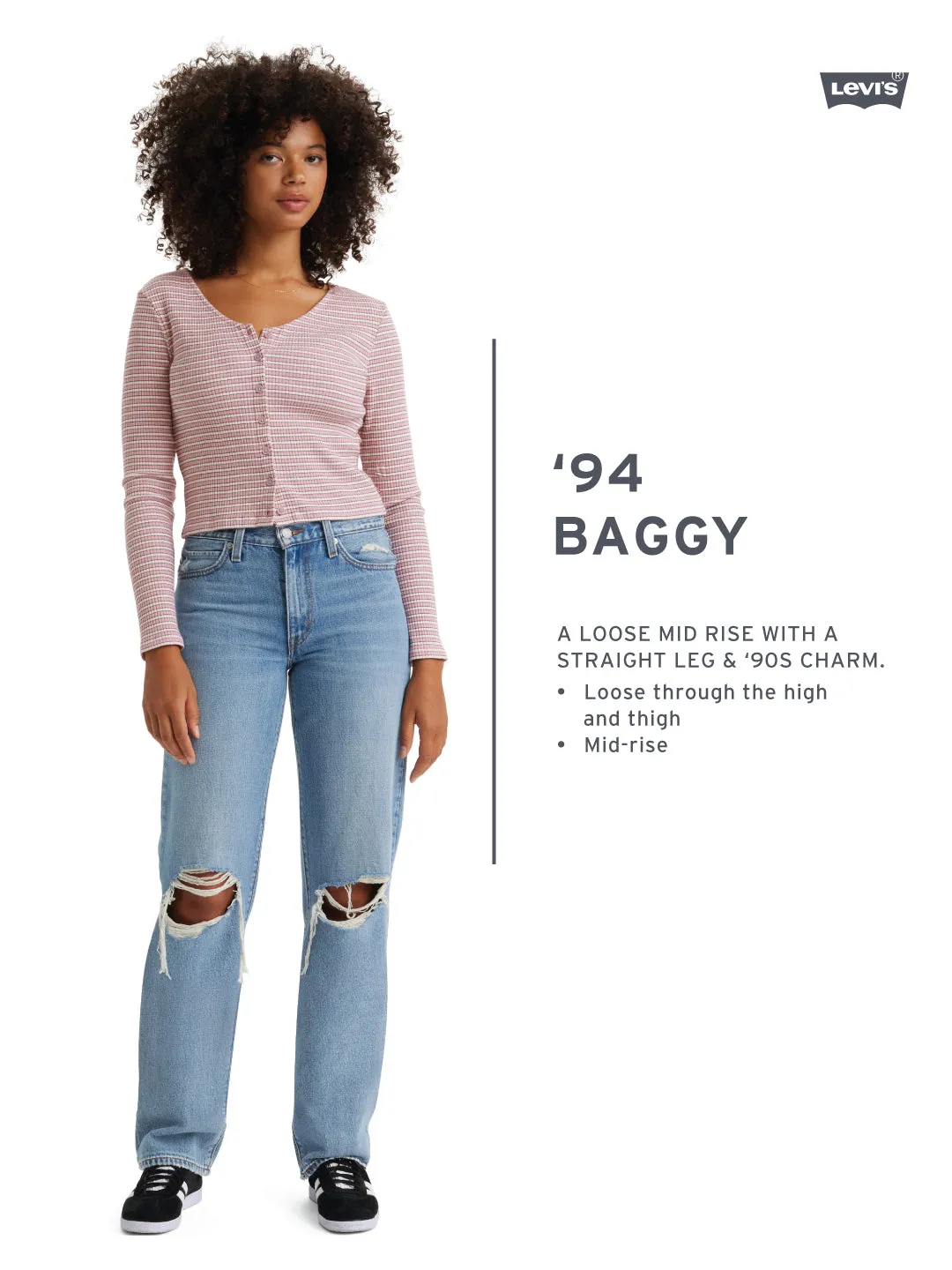 Women's Mid Rise 94 Baggy Wide Leg Indigo Jeans